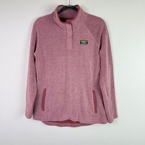 LL Bean Women's Fleece 1/4 Snap Pullover Pink Rose Kangaroo Pocket Soft Medium